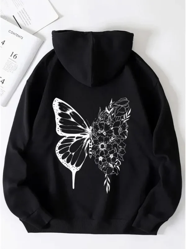 Floral & Butterfly Print Kangaroo Pocket Girl's Hoodie - Image 2